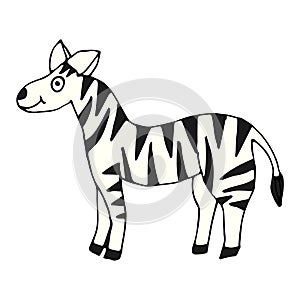 Cartoon doodle linear zebra isolated on white background