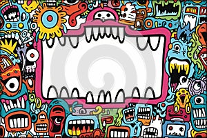 cartoon doodle monsters on a white background with space for your text