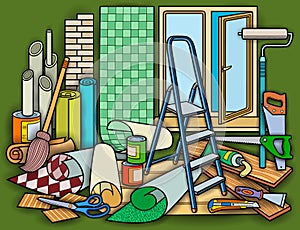 Cartoon doodles home repair illustration