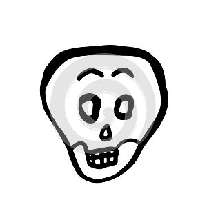 Cartoon doubting skull. Halloween illustration