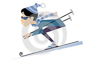 Cartoon downhill skier woman illustration