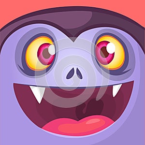 Cartoon Dracula Face. Cute square avatar or icon. Halloween illustration