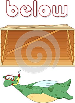 Cartoon dragon diver floats below the box. English grammar