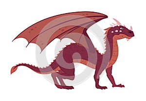 Cartoon dragon. Fantasy reptile, standing winged magic dragon. Fairy fire breathing dragon flat vector illustration