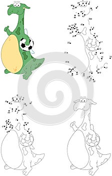 Cartoon dragon footballer on white. Coloring book and d