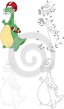 Cartoon dragon with a rugby ball isolated on white. Dot to dot g