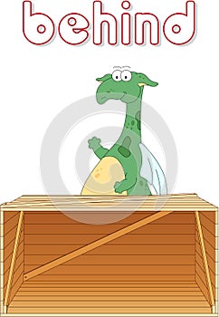 Cartoon dragon stands behind the box. English grammar in picture