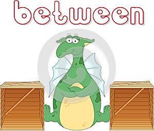 Cartoon dragon stands between two boxes. English grammar in pict photo