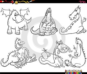 cartoon dragons fantasy animal characters set coloring page