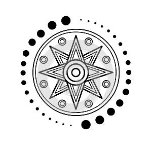 Cartoon drawing: ancient Sumerian symbol divine star.