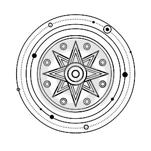 Cartoon drawing: ancient Sumerian symbol divine star.