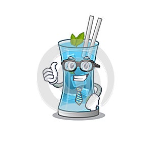 Cartoon drawing of blue hawai cocktail Businessman wearing glasses and tie