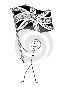 Cartoon of Man Waving the Flag of United Kingdom of Britain