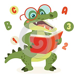 Cartoon Drawing Of Crocodile Reading Book