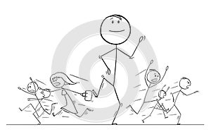 Cartoon Drawing of Crowd of People Running in Panic Away From Giant Man