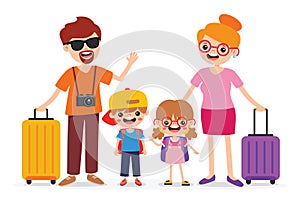 Cartoon Drawing Of A Family Travelling photo