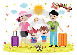 Cartoon Drawing Of A Family Travelling photo