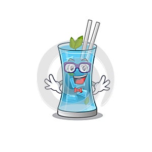 A cartoon drawing of geek blue hawai cocktail wearing weird glasses