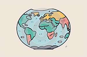 a cartoon drawing of a globe with different colored continents