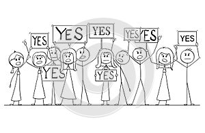 Cartoon Drawing of Group of People Protesting With Yes Signs
