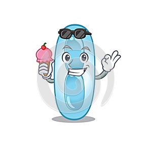 A cartoon drawing of klebsiella pneumoniae holding cone ice cream