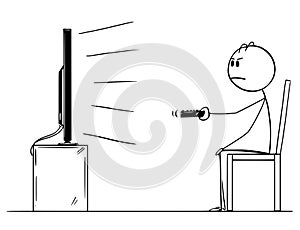 Cartoon Drawing of Man Sitting on Chair and Watching TV or Television