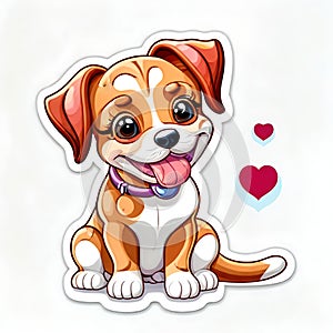 Cartoon drawing smile puppy dog pet sticker label friendly love