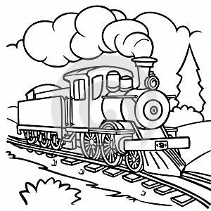 Cartoon drawing of a steam train on tracks