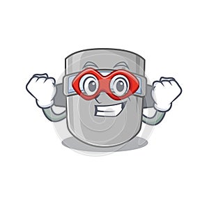 A cartoon drawing of welding mask in a Super hero character