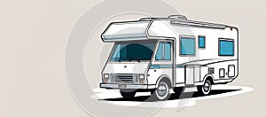 a cartoon drawing of a white rv with blue windows