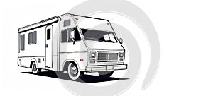 A cartoon drawing of a white RV on a white background