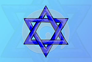 Cartoon drawn star of david symbol isolated on color background. Blue Judaism icon