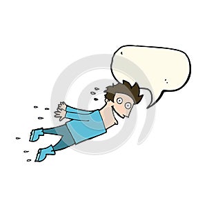 cartoon drenched man flying with speech bubble