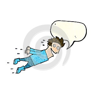 cartoon drenched man flying with speech bubble