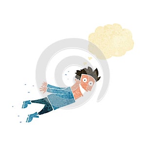 cartoon drenched man flying with thought bubble