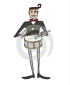 Cartoon drummer. Musician playing a drum.