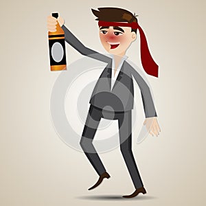 Cartoon drunk businessman with alcohol bottle