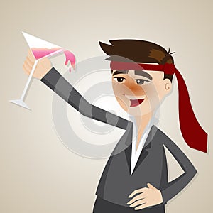 Cartoon drunk businessman with glass of cocktail