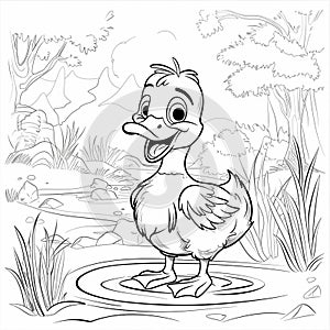 Cartoon Duck Standing in Pond of Water