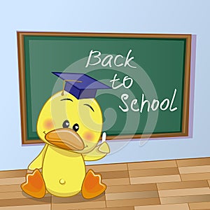 Cartoon Duck wrote in classroom