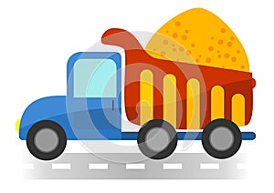 Cartoon dump truck on white background