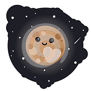 Cartoon dwarf planet pluto in the sky - isolated vector illustration