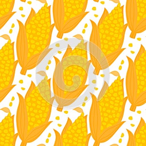 Cartoon ear of corn seamless pattern. Vector ilustration isolated on white background.