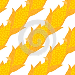 Cartoon ear of corn seamless pattern. Vector ilustration isolated on white background.