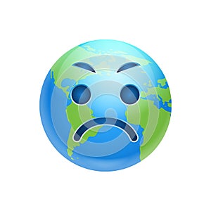 Cartoon Earth Face Angry Emotion Icon Funny Planet Expression Isolated