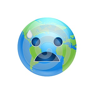 Cartoon Earth Face Crying Emotion Icon Funny Planet Depressed Expression Isolated