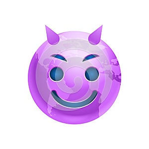 Cartoon Earth Face Devil Smile Icon Funny Planet Emotion