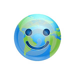 Cartoon Earth Face Happy Smile Icon Funny Planet Emotion