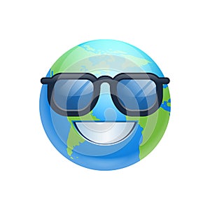 Cartoon Earth Face Happy Smile Wearing Sun Glasses Icon Funny Planet Emotion