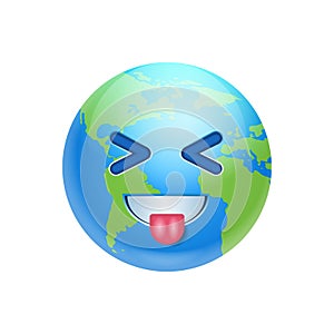 Cartoon Earth Face Laugh Showing Tongue Icon Funny Planet Emotion